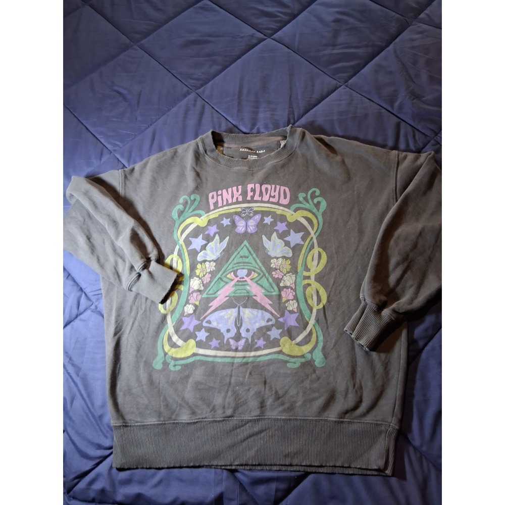 American‎ Eagle Pink Floyd Graphic Sweatshirt Mens XS Washed Black Crewneck
